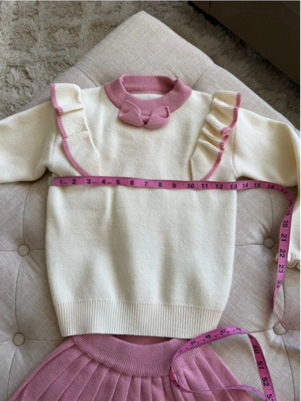 Girls Matching Set Size 6 Pink & Cream Sweater Skirt Outfit